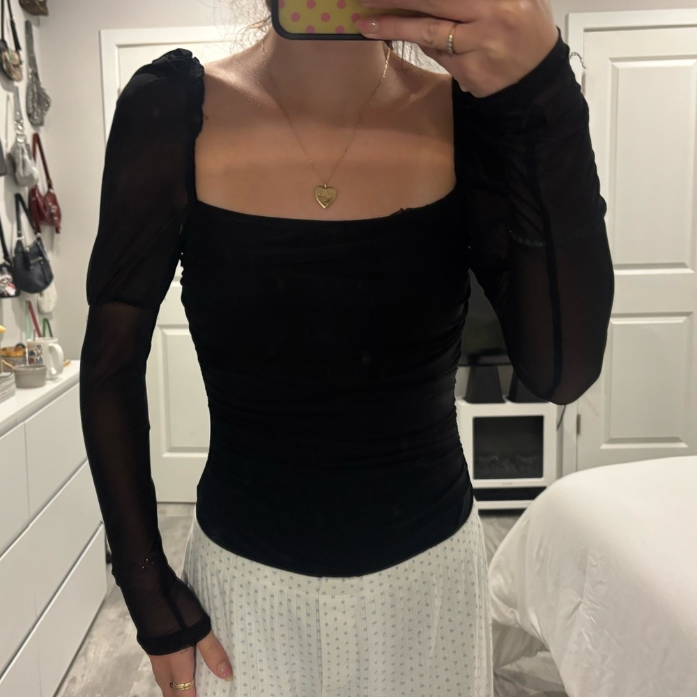 Missguided Long Sleeve Black Ruched Bodysuit